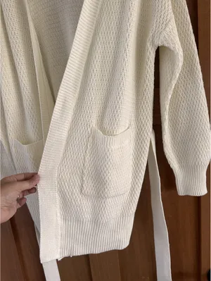 NWT Evereve Nico Wrap Cardigan Sweater Off White Women’s size Medium thumbnail 12