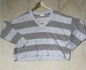 Altar'd State Striped Cropped Sweater Women's Small V Neck Soft Knit Pullover thumbnail 1