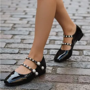 Steve Madden New Black Patent Pearl Embellished Double Strap Mary Jane Ballet Shoes thumbnail 2