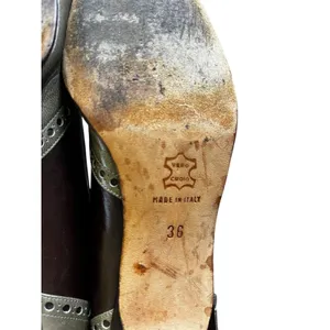 Manolo Blahnik Pumps 36 Brown Olive Leather Wingtip Brogue Kitten Heel Vintage thumbnail 9