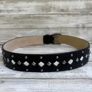 Apt 9 Studded Leather Belt M Black Diamond Mirrors Double Prong Y2K Grunge Punk thumbnail 6