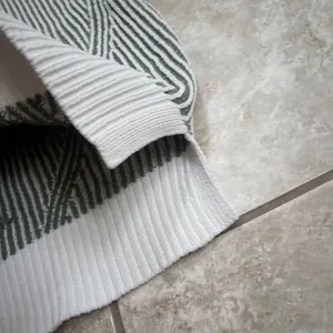 Aerie beyond chenille Striped V-Neck Sweater Sage Green Cream‎ Oversized XL thumbnail 4