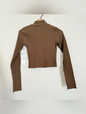 Good American Women's Sepia Mock Neck Long Sleeve Crop Top Size 1 thumbnail 8