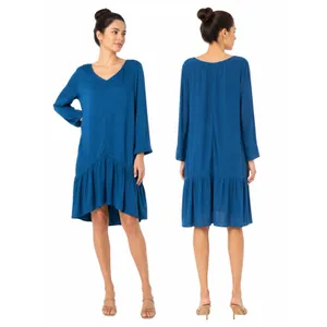 Soft Surroundings Mirabella Moroccan Ruffle Dress Lagenlook Teal Size M thumbnail 2