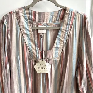 Knox Rose Striped Mini Dress Womens XXL Multicolor Boho Babydoll Linen Blend NWT thumbnail 4