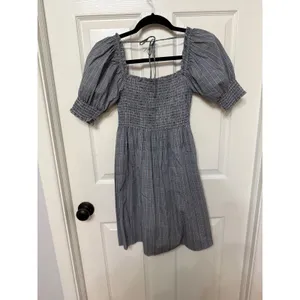 Hill House Home The‎ Athena Nap Dress Blue Grey Plaid Smocked Mini Dress XS thumbnail 8