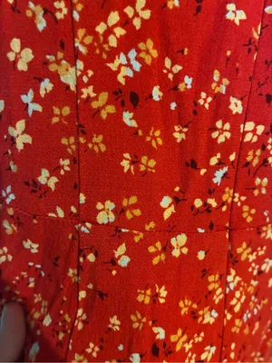 Reformation Lacey Smocked Sleeve Red Floral Midi Dress with Puff Sleeves thumbnail 5