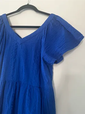 Sonoma 100% Cotton Gauze Blue Tiered Swing Mini Dress Small Coastal Resort Beach thumbnail 2