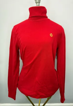 Ralph Lauren Red Turtleneck Long-Sleeve Top with Gold Crest thumbnail 1