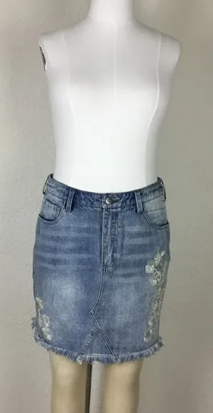 Buffalo Jeans Skirt Size 29 David Bitton Cotton Denim Embroidered Light Wash thumbnail 1