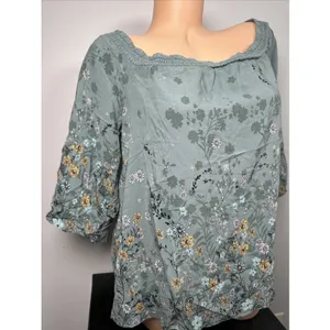 Maurices XL Blouse Womens Boho Green Floral Stretch‎ Neckline Off Shoulder thumbnail 16