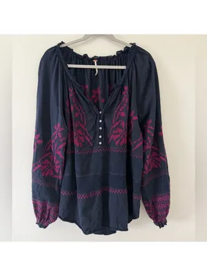 Free People Persuasion Embroidered Boho Chic 100% Cotton Floral Blouse -medium thumbnail 7