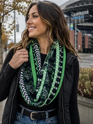 Seattle Seahawks Infinity Scarf Green Black Knit NFL Fan Gear thumbnail 1