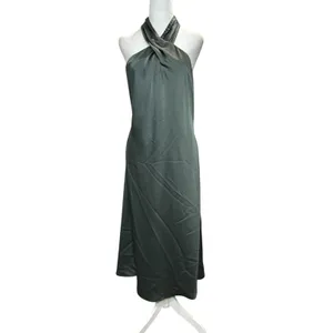 BHLDN Ruby Satin Charmeuse‎ Halter Maxi Dress Size 14 Sage Green Backless thumbnail 3