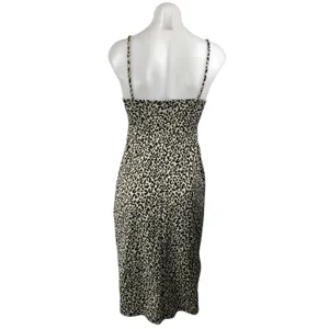 ZARA Black White Leopard Print Sleeveless Slit Cami Camisole Midi Slip Dress M thumbnail 2