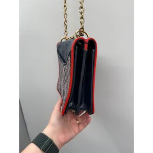 Tory Burch Alexa Convertible Shoulder Bag Navy Red Embroidered‎ Leather Chain thumbnail 4
