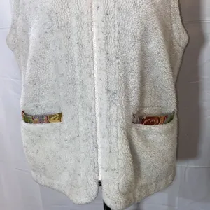 Vintage Orvis Sherpa Fleece Tapestry Trimmed Full Zip Vest Size Large thumbnail 4