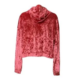 Fabletics Crushed Velour Zip up Hoodie Strawberry Red Top(Size Medium) thumbnail 3