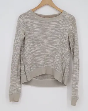 Abercrombie & Fitch Womens XS Oatmeal Metallic Knit Side Zipper Sweater thumbnail 1