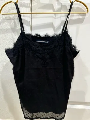 Y2K Abercrombie Vintage babydoll tank with lace accents. Dark romance, whimsy-goth, witchy, femme-girly, ballet-core thumbnail 1