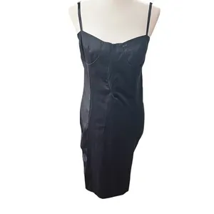 Puntoevirgola Roma Black Satin Corset Bustier Midi Dress IT 46 US 10 thumbnail 2