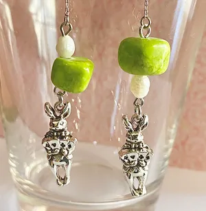 Handmade Irregular natural Jade stone beads&shell pearls American thread earrings💚 thumbnail 2