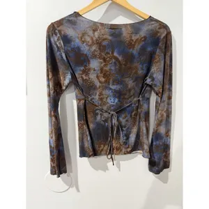 Y2K 90s Women's Top Fairycore Swirl Stretch Blue Grung Fashion Bug Tie Back Sz L thumbnail 5