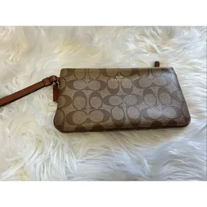 Coach Large Wristlet Clutch Top Zip Brown $125 signature C used thumbnail 2