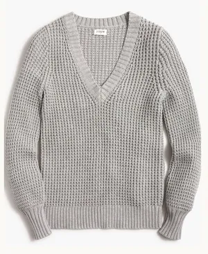J.Crew‎ Womens Gray Textured 100% Cotton Waffle Knit V-Neck Sweater AK361 XS thumbnail 1