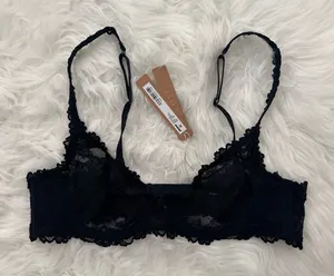 Skims Stretch Lace Unlined Scoop Bra Soot Size 36A thumbnail 1