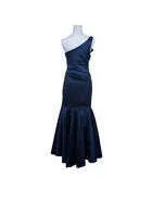 Cache Navy Blue One Shoulder Mermaid Formal Gown Sz 10 Satin Evening Prom Dress thumbnail 6