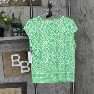 NWT Sam and Jess Womens V-Neck Cap-Sleeve Shirt Top TA3718766W Poison Green S thumbnail 2