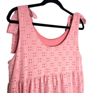 SPLA Eyelet Tie Shoulder Tiered Mini Dress Size Large Pink Cottagecore Easter thumbnail 9