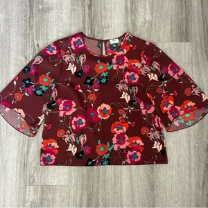 Aritzia Wilfred Cambria Floral Maroon Blouse Top Workwear Office Church Size XXS thumbnail 3