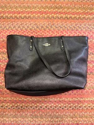 COACH BLACK LEATHER LARGE TOTE BQG thumbnail 1