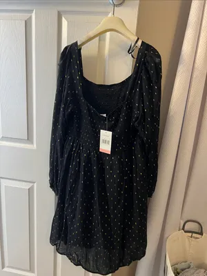 Motherhood Maternity Black Smocked Mini Dress with Gold Dot Accent thumbnail 4