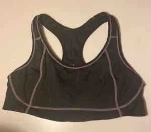 Women's Black Racerback Sports Bra with Contrast Stitching thumbnail 1