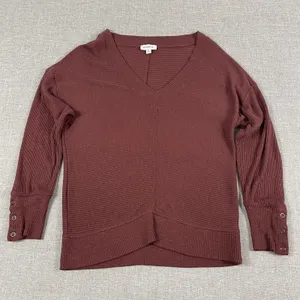 Evereve Sweater Womens M Red V-Neck Pullover Ribbed‎ Stretch Lightweight thumbnail 1