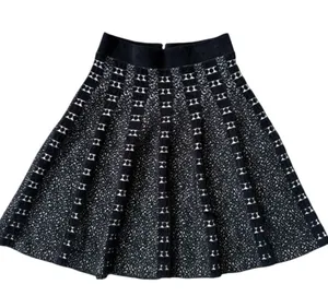 EUC Anthropologie MOTH Jacquard Knit Granite Skater Skirt Black Cream Medium thumbnail 1