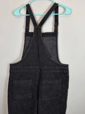Aerie Corduroy Overalls Women Large Charcoal Gray Relaxed Straight Leg Raw Hem thumbnail 8