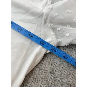 V Neck Short‎ Sleeve Puff Sleeve White Blouse Womans L Casual Loose Shirts thumbnail 5