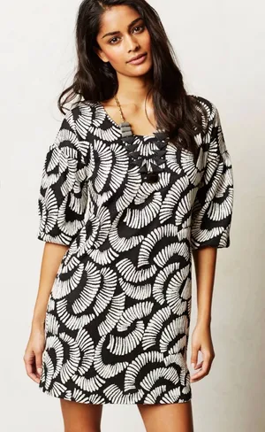 Maeve Anthropologie Windfall Mini Dress Black White Leaf Print Women's X-Small thumbnail 1