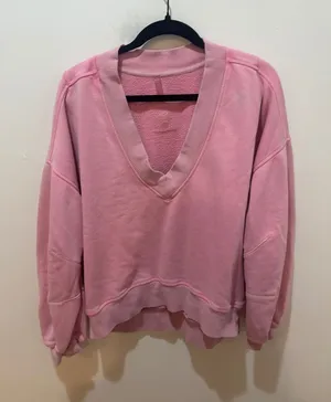 FP‎ Movement Pink Deep V-Neck Oversized French Terry Sweatshirt Womens Small thumbnail 1