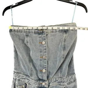 The Post Strapless Denim Jumpsuit S Light Wash Button Front Wide Leg‎ Y2K thumbnail 5