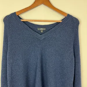 J. Crew V-Neck Sweater In‎ Yarn Womens Medium Navy Blue Merino Wool Alpaca Knit thumbnail 4