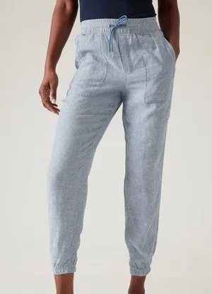 Athleta Retreat Linen Jogger Pants Womens Size 8 Blue Casual Pull On Lightweight thumbnail 1
