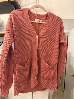 LOFT Dusty Rose Chunky Knit Button Cardigan thumbnail 1