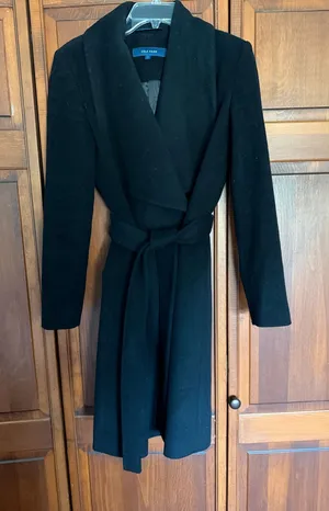 Cole Haan Black Long Sleeve Wrap Coat Dress thumbnail 1