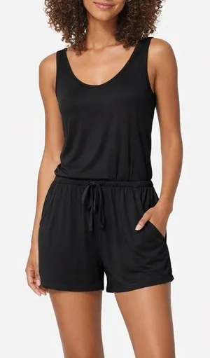Tommy John Black Lounge Romper Sleeveless Drawstring Soft Modal Size Small thumbnail 1