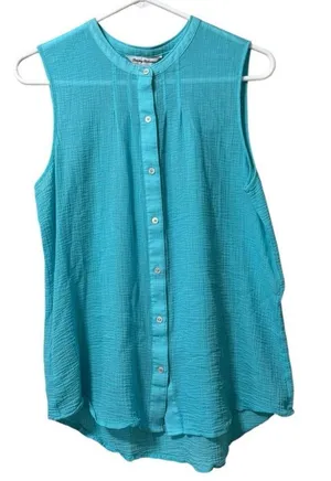 Tommy Bahama Women Size Medium Button‎ Front Lightweight Cotton Sleeveless Sheer thumbnail 1